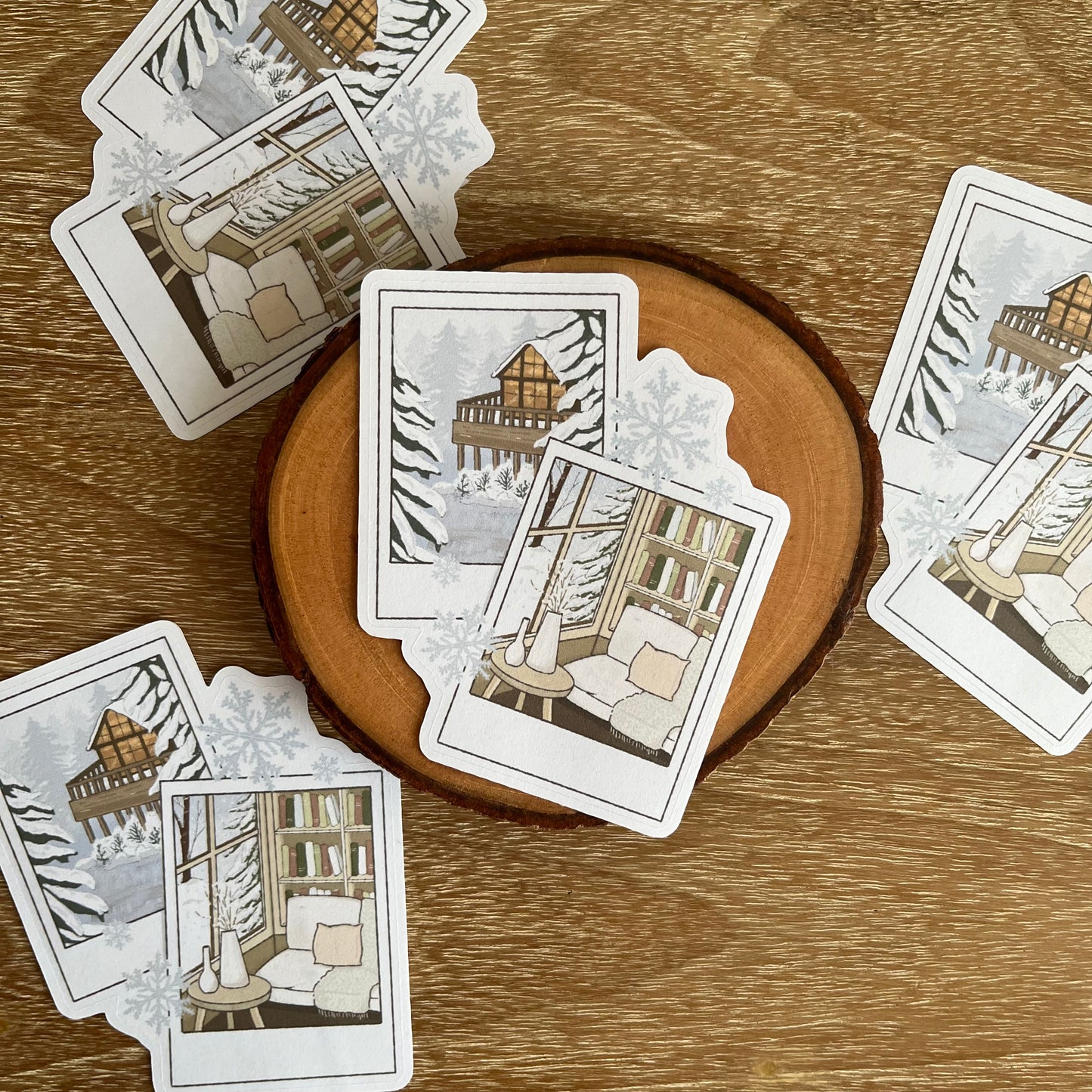Winter hygge polaroid die cut sticker flake