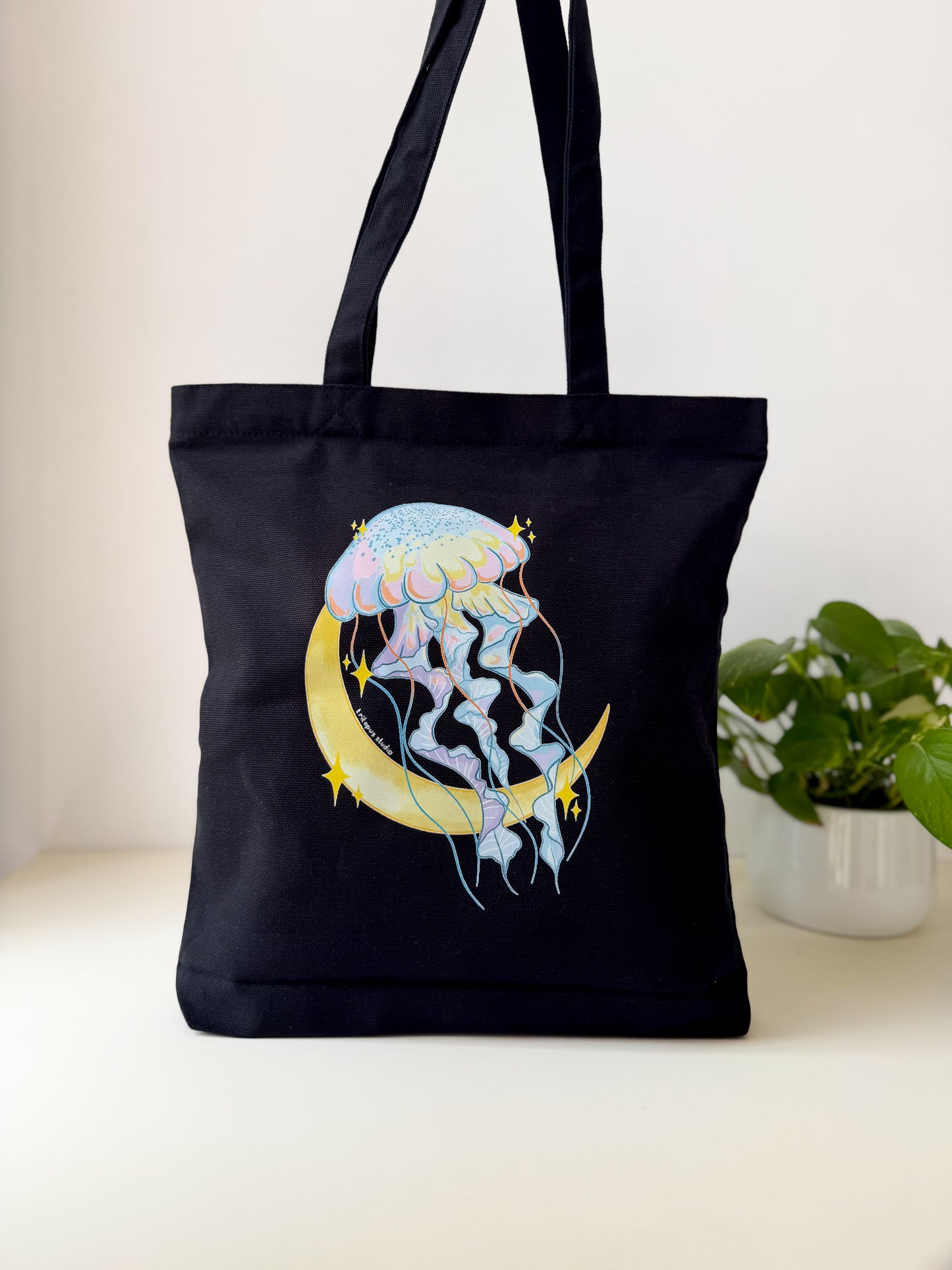 whimsical jellyfish black tote bag (limited edition)