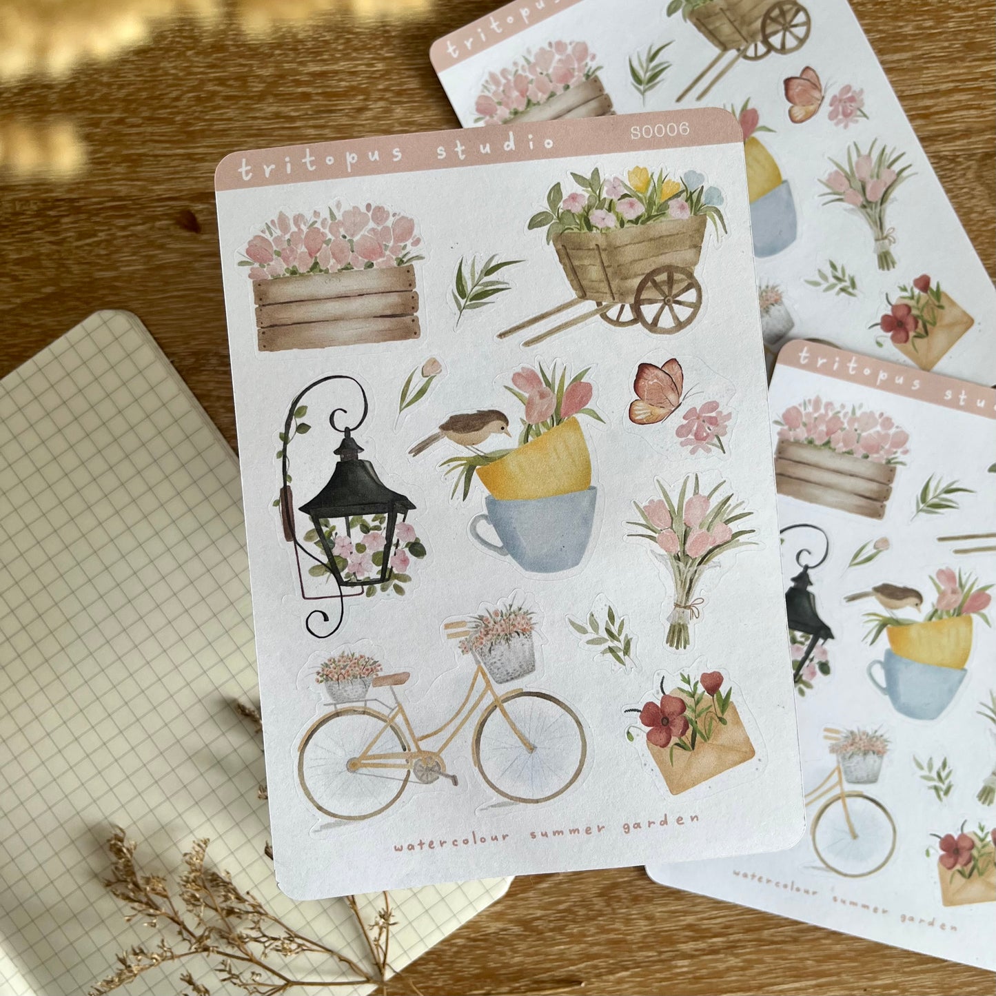 watercolour summer garden sticker sheet