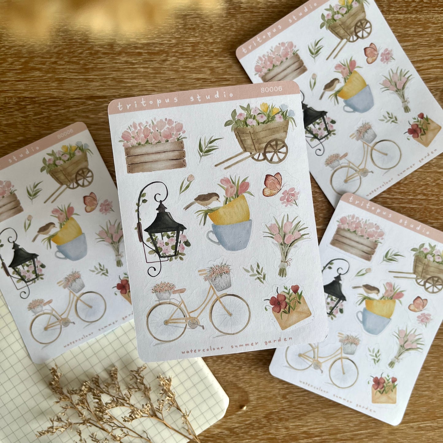 watercolour summer garden sticker sheet