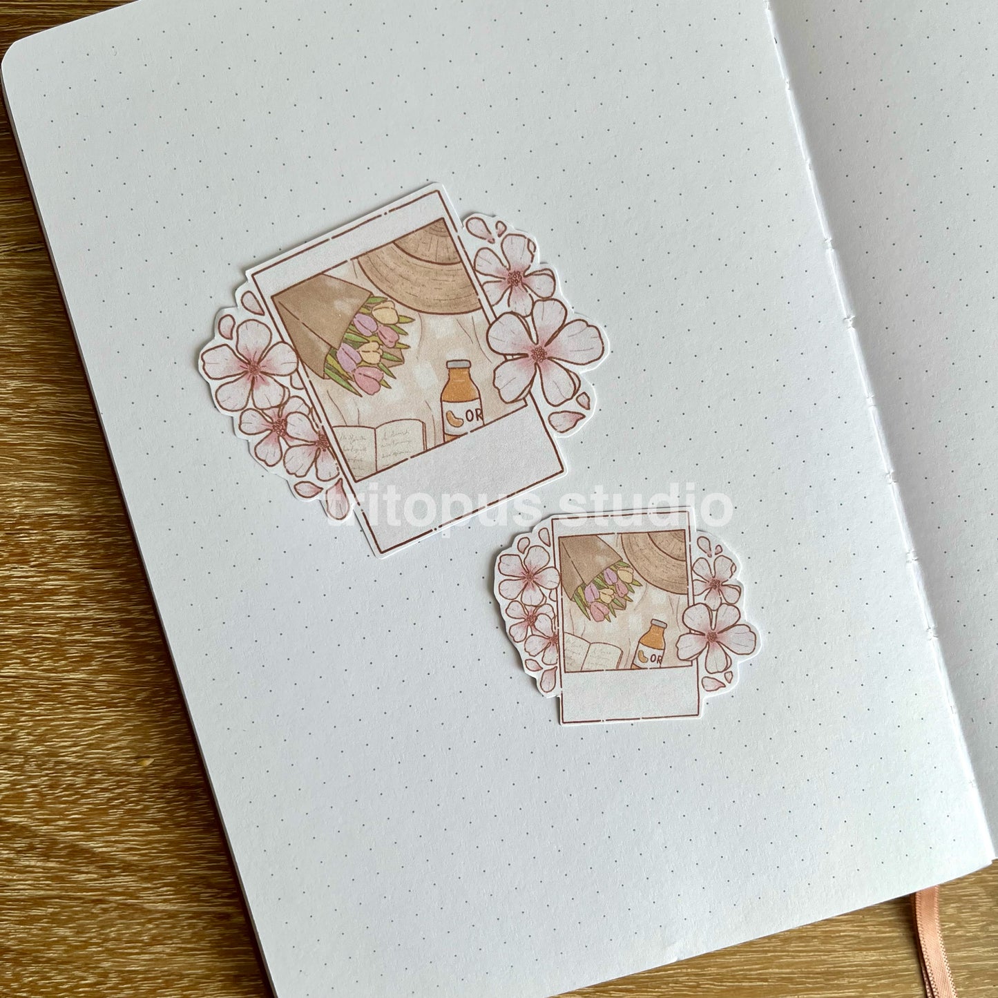 sakura polaroid die cut sticker
