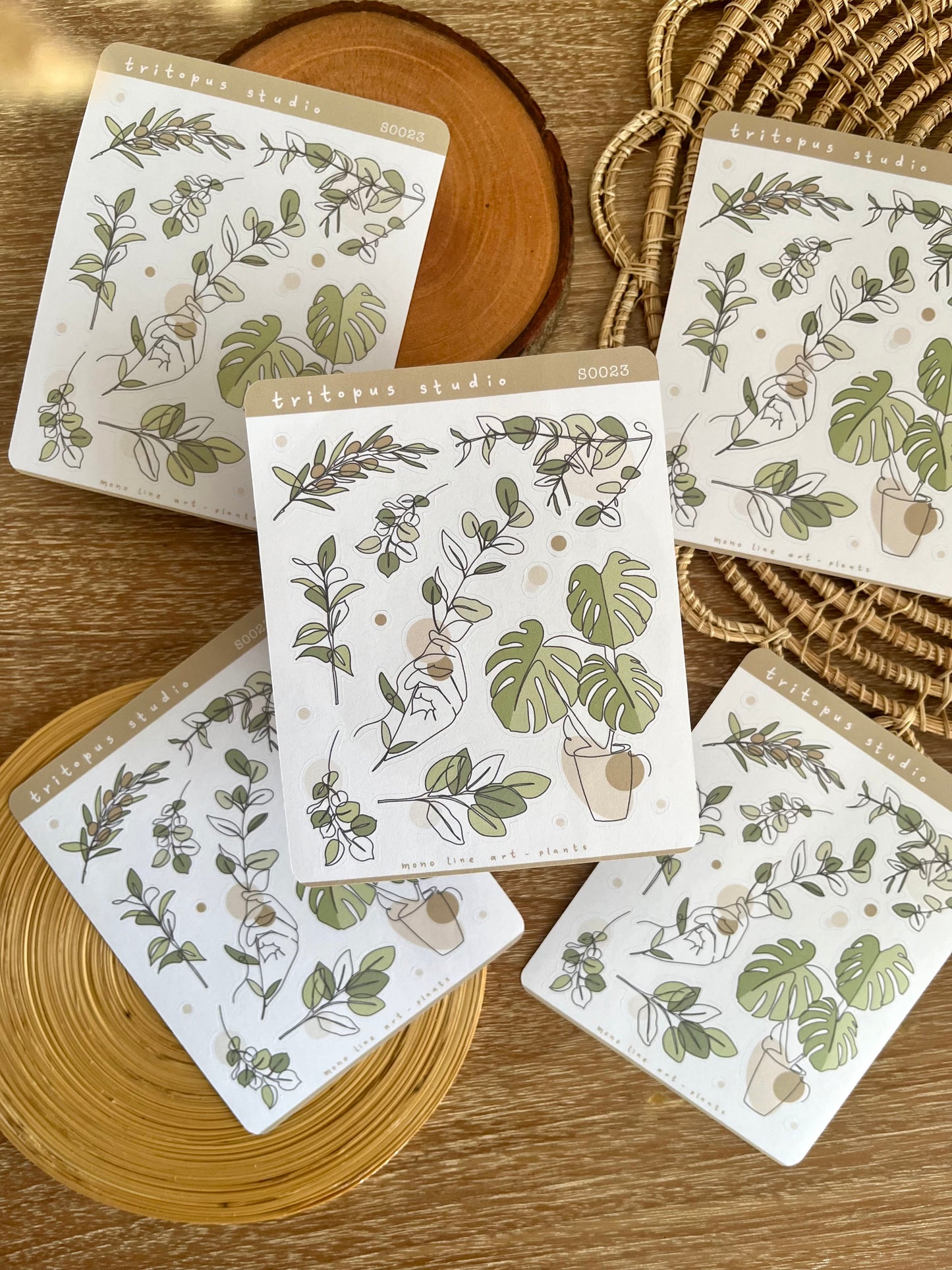 monoline art plants sticker sheet