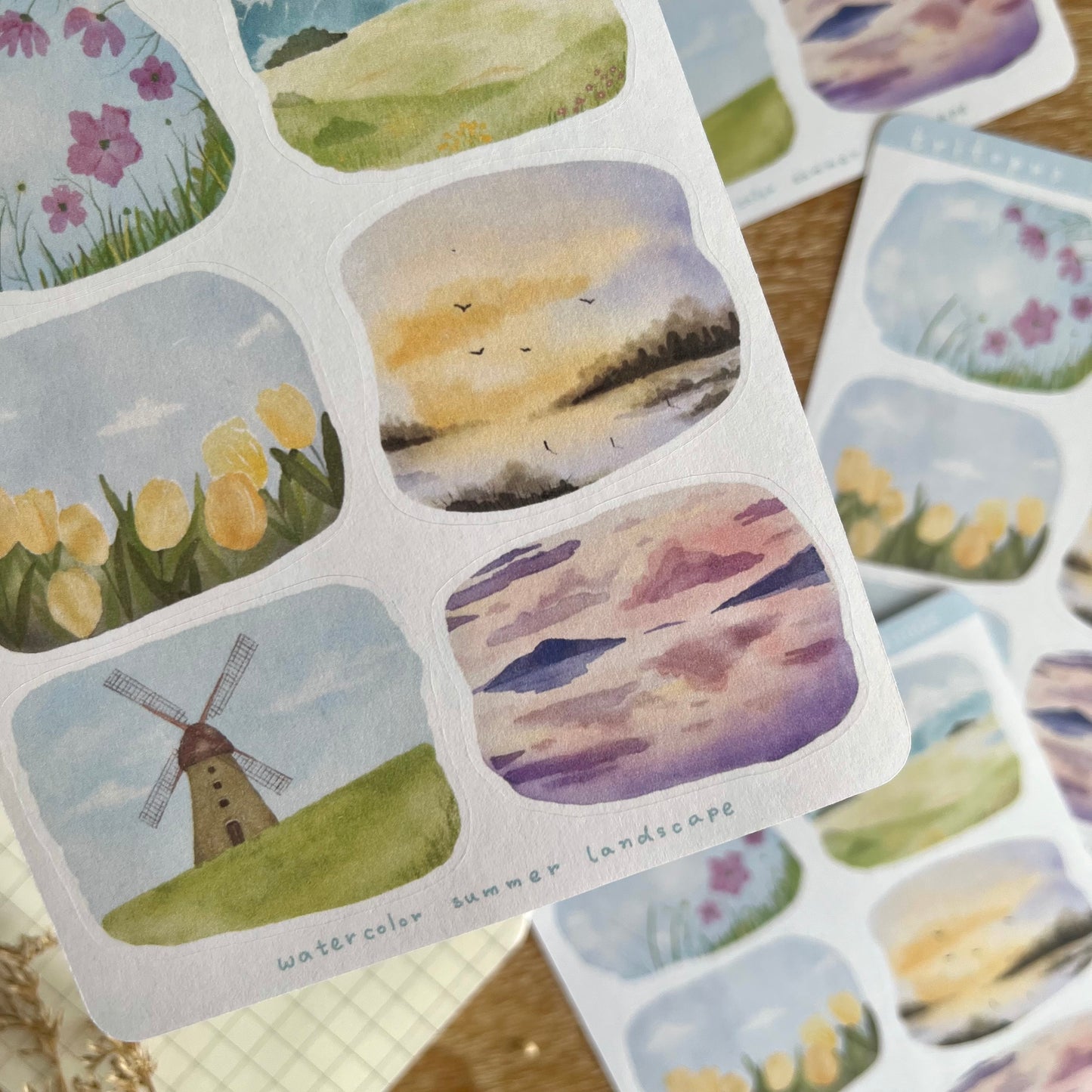 watercolour summer landscape sticker sheet