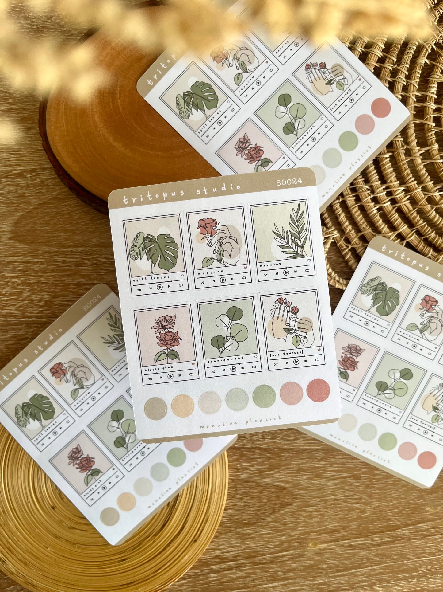 monoline art playlist sticker sheet