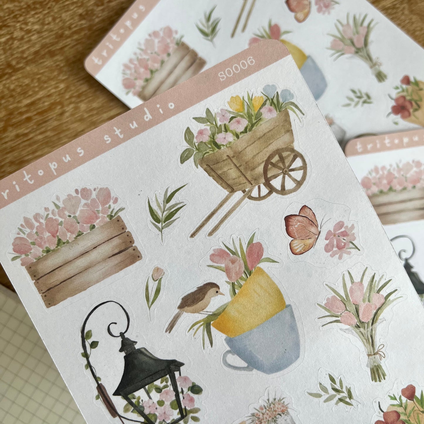 watercolour summer garden sticker sheet
