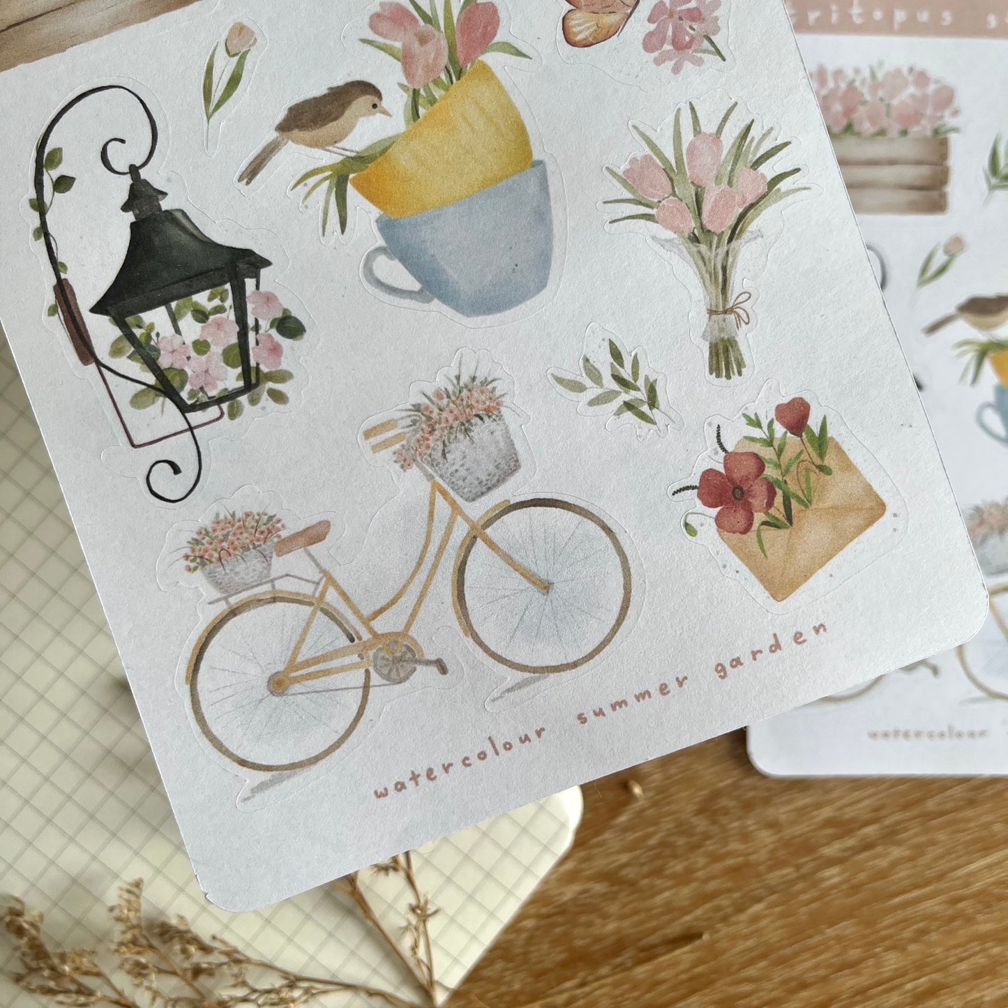 watercolour summer garden sticker sheet