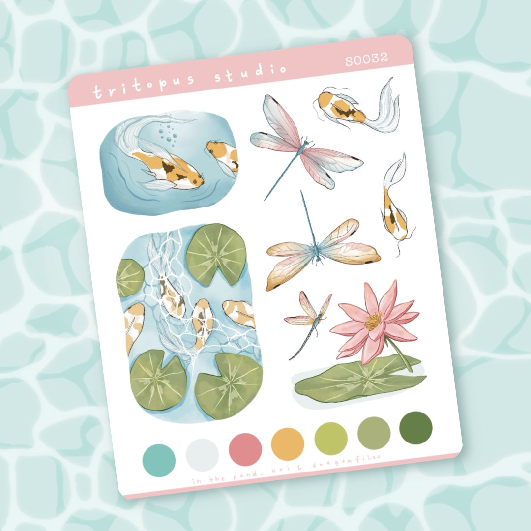In the pond - koi & dragonflies stickersheet