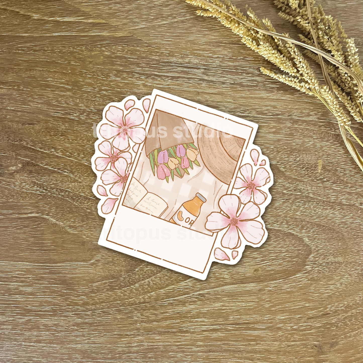 sakura polaroid die cut sticker