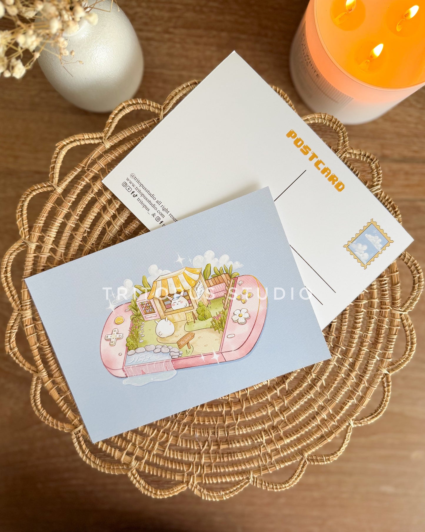 Cozy gamer cute postcard