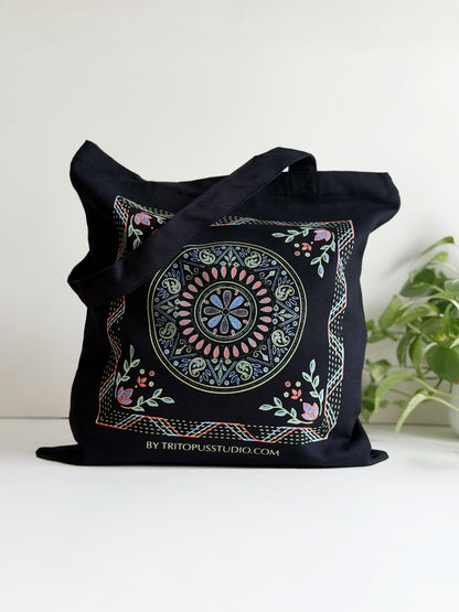 "Nokshi kantha" tote bag & bangali button badge set