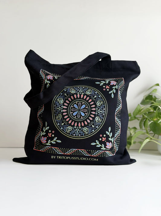 "Nokshi kantha" black tote bag
