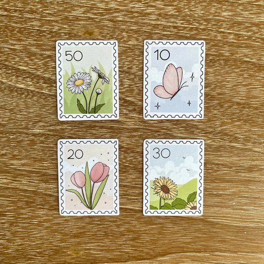 summer flowers - kawaii postage stamp sticker set