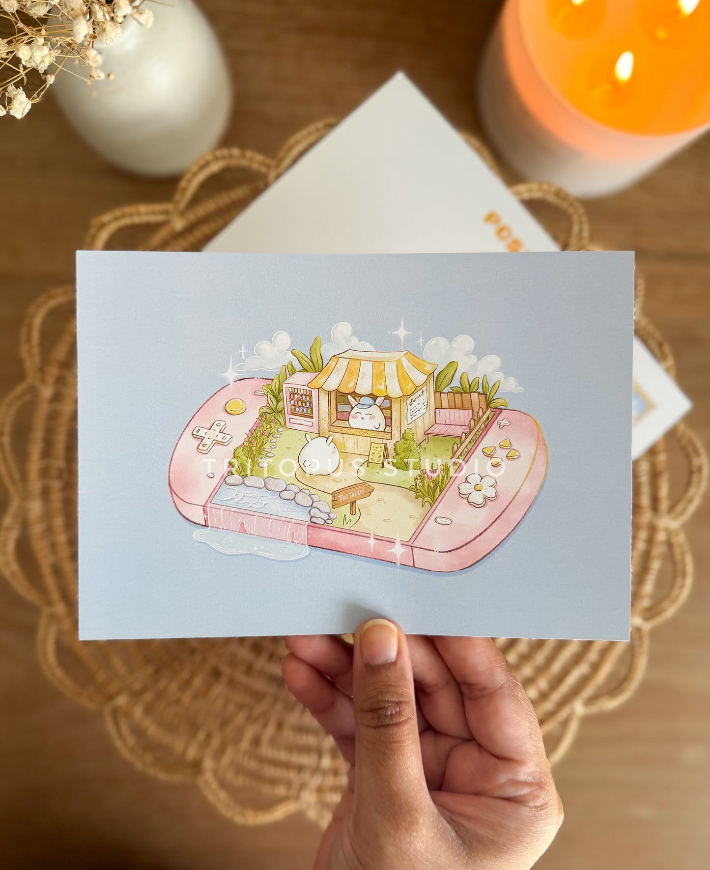 Cozy gamer cute postcard