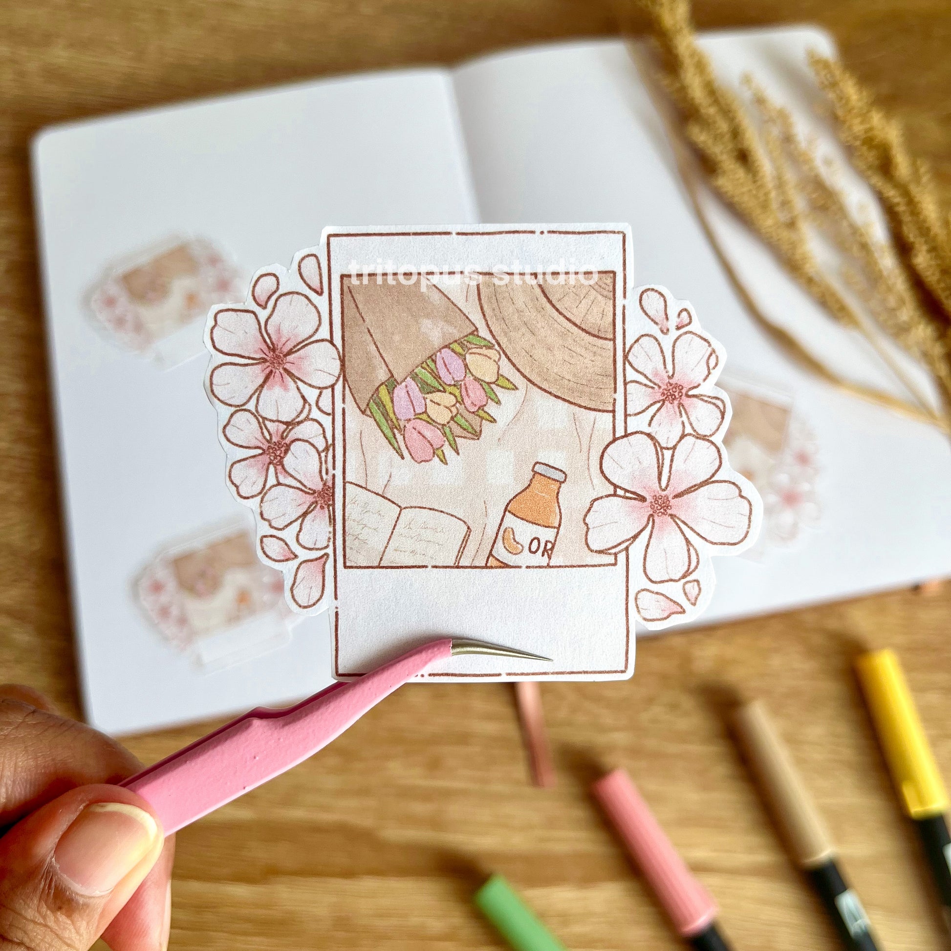 sakura polaroid die cut sticker