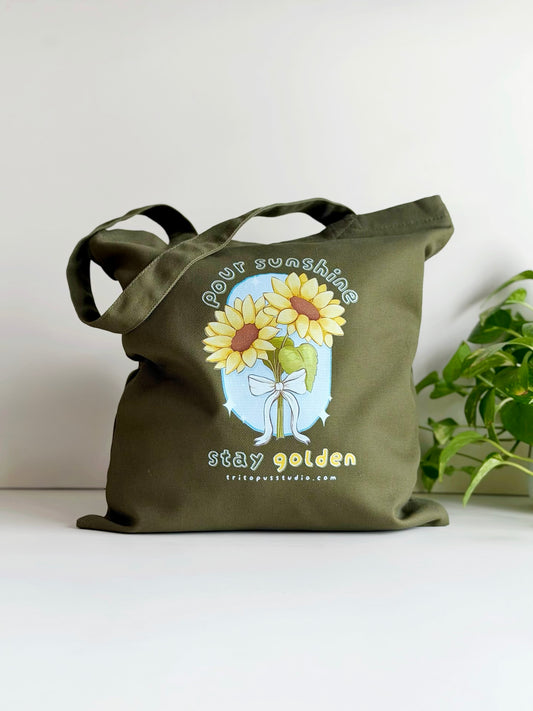 "stay golden" olive tote bag