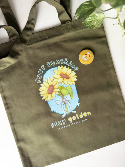 "stay golden" tote bag & button badge set