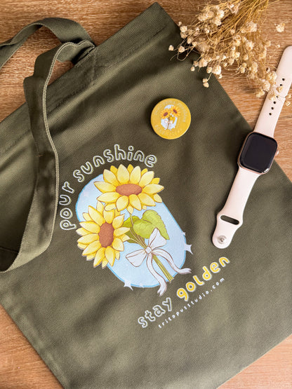 "stay golden" tote bag & button badge set