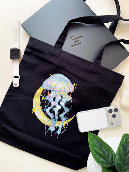 whimsical jellyfish black tote bag (limited edition)