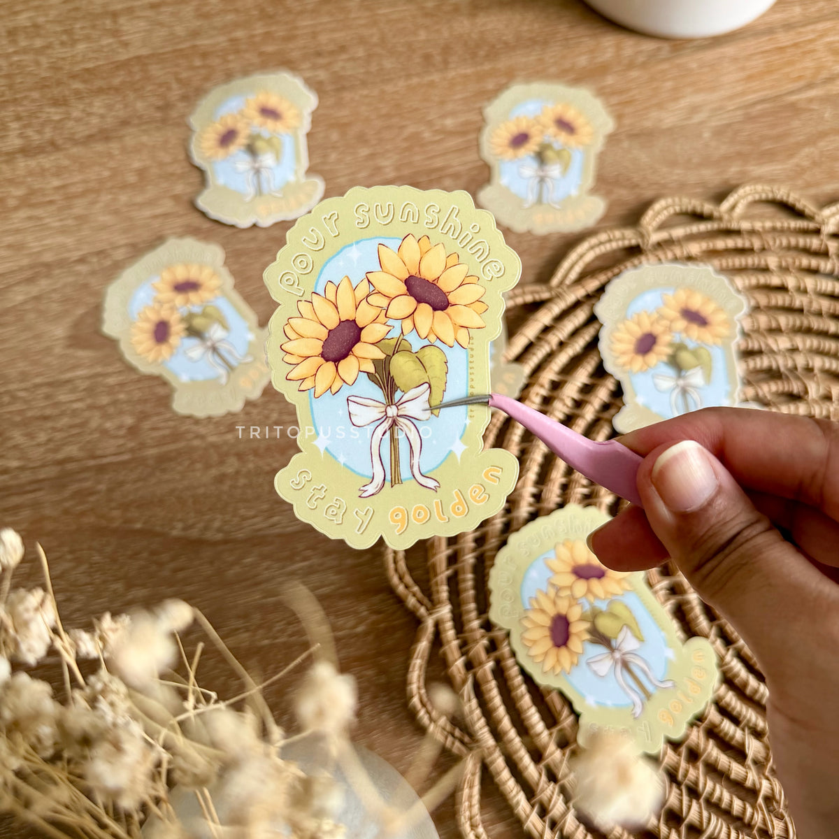 “stay golden” glossy waterproof sticker flake