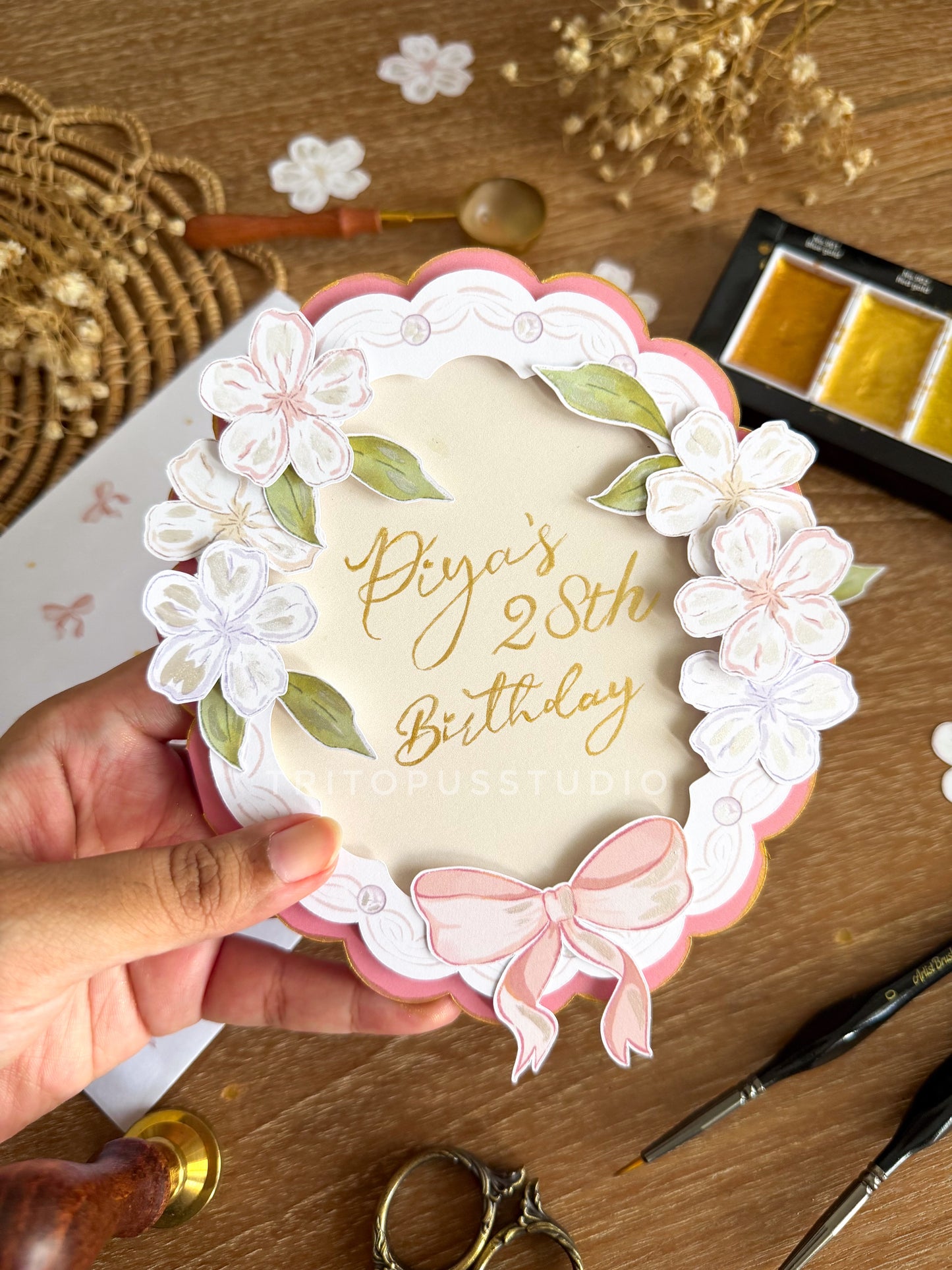 handcrafted top view cake card (custom)