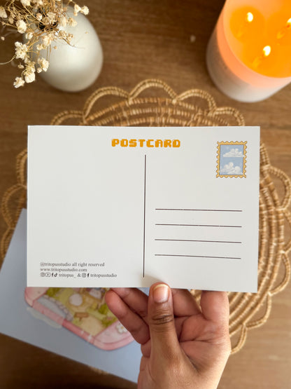 Cozy gamer cute postcard