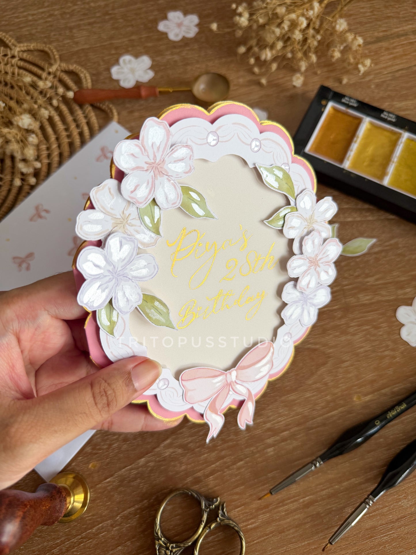 handcrafted top view cake card (custom)