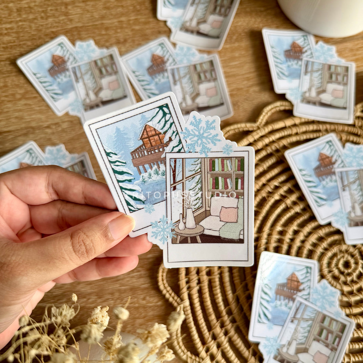 Winter hygge polaroid sticker flake