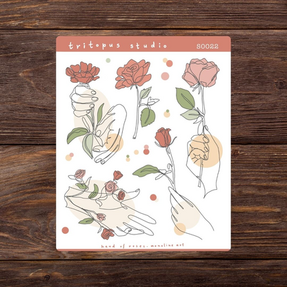hand of roses monoline art sticker sheet